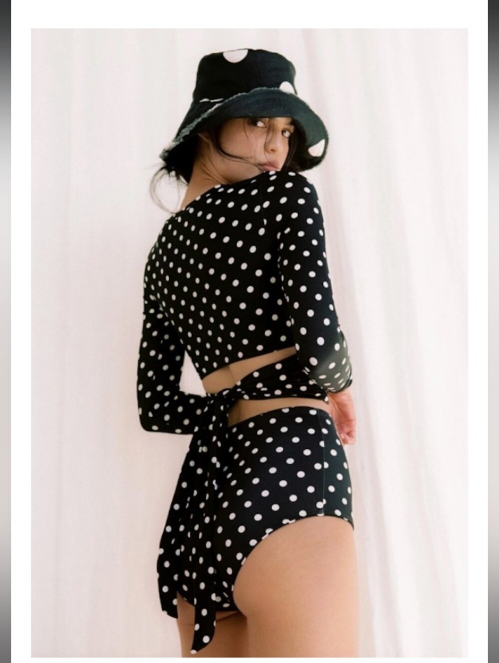 Peony NWT Stretchy Modest Polka Dot Swim Top Beach Wear W/ Wrap Tie Bottom XS